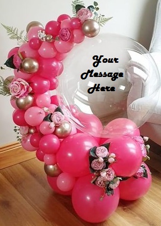 Transparent bobo Balloon Printed WITH YOUR TEXT in 3 words only Tied with ribbons 40 dark pink light Pink gold balloons with Roses