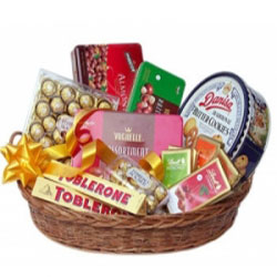Large Basket of chocolates(Toblerone Vochelle Danish cookies Ferrero rochers)