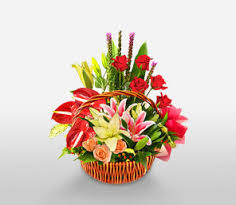 Basket of lilies and Anthurium