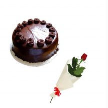Single Red rose with 1/2 Kg Chocolate Cake