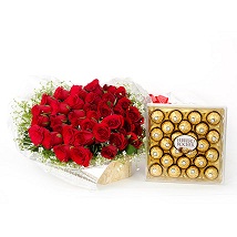 24 roses with 24 ferrero rocher chocolate