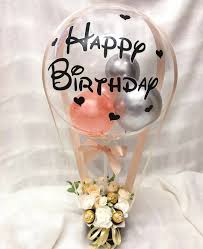 Bobo bubble transparent balloon with happy birthday print silver pink balloons inside with 8 white flowers 5 ferrero