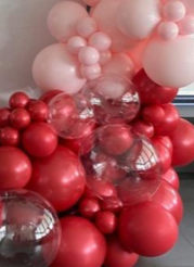 50 red pink and 3 bubble balloons