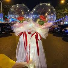  2 red rose Inside 2 transparent balloons with Fairy lights