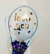 1 bubble balloon with love you print and chocolates bouquet