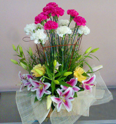 Carnations and Lily basket