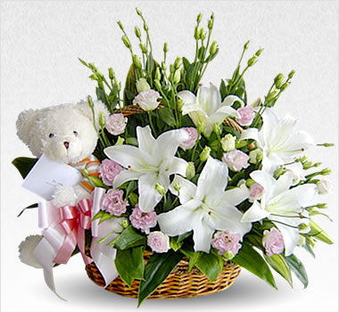 Lilies & Teddy basket