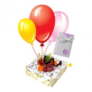 1/2 Kg Fresh Fruit Cake with 3 Air Filled Balloons and Card