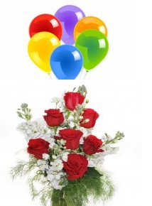 6 Air balloons 7 Red Roses bouquet