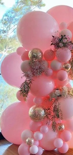 40 pink gold small large air balloons with leaves and flowers