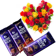 24 mix roses heart, 3 silk chocolates