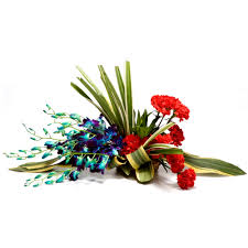 15 blue orchids 20 carnations arrangement