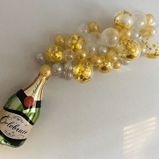 15 Gold and White balloons with a wine bottle shaped balloon