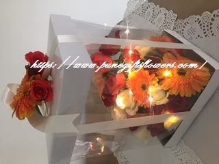 Luxury Transparent gift box with mixed flowers and fairy lights
