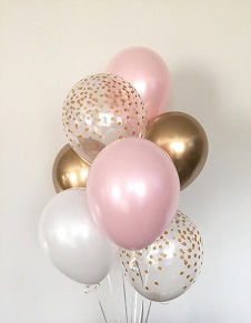 2 Pink 2 clear with gold confetti and 2 gold balloons on the stick air filled