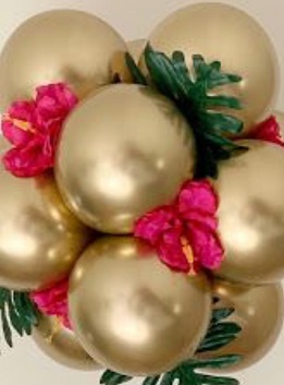 10 Gold balloons air blown with pink flowers decorated intermittently