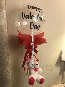 Printed Valentine Balloon with 6 inches Teddy Bear