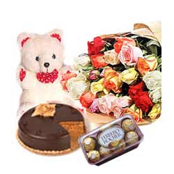 Flowers,1/2 kg Cake, Chocolates with Teddy 