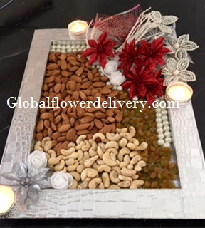 1 kg mix dryfruit in a decorated tray