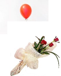 1 Air Blown Red Balloon with 3 Red roses