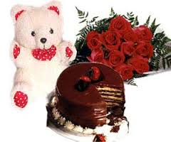 every day 6 inch teddy, 1/2 cake and 12 red roses