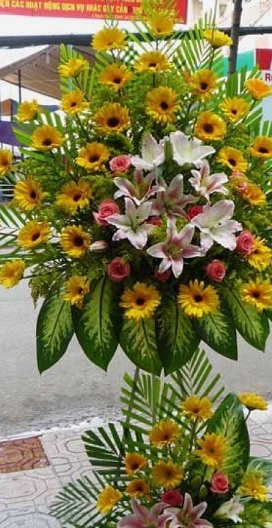 Gerberas and lilies tall arrangement 3-4 feet