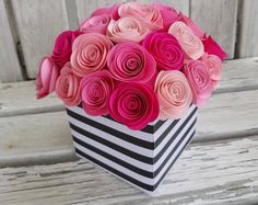 20 Roses in a black and white striped box