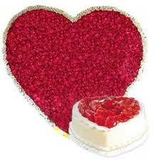 Heart shaped roses+1 kg cake
