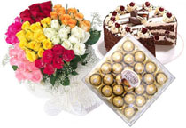 50 Mix roses bunch bunch , 1 kg cake, 24 pcs ferrero rocher