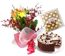 Mix flowers bunch , 1 kg cake, 24 pcs ferrero rocher