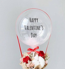 Hot air balloon printed with happy valentine day and 15 flowers