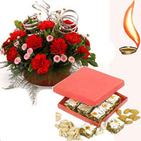 1/2 kg kaju katli and basket of 12 flowers