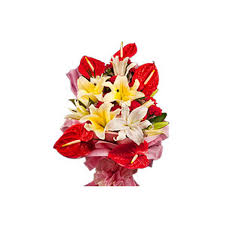 Basket of lilies and Anthurium