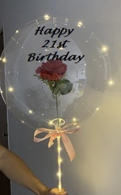 Transparent balloon with happy birthday and led light and flowers