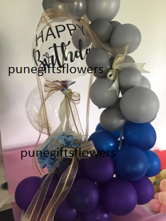 50 Purple Blue Silver Balloons Air filled with happy birthday printed balloon 12 roses