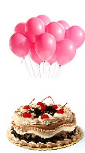6 Red Balloons with 1/2 Kg Black Forest Cake