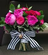 20 red roses wrapped with stripes