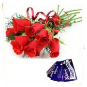 12 red roses and 2 dairy milk chocolates