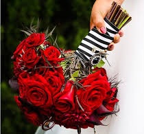 20 red roses wrapped with stripes