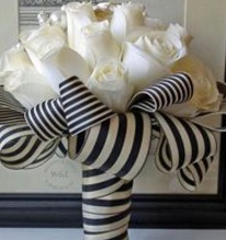 20 white Roses wrapped with stripes