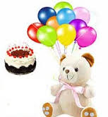 6 inch teddy with 12 air balloons 1/2 kg black forest cake