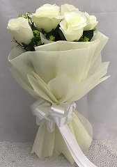 10 White Roses Bouquet in white net wrapping
