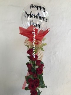 Hot air balloon printed with valentine day 12 red rose red wrapping
