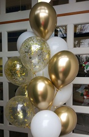 15 air filled Clear and gold and white balloons on the sticks