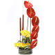 Anthuriums in a line with 12 yellow roses and 2 candles