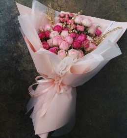 30 Light and dark Roses Bouquet in pink white net wrapping