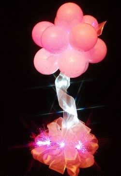 10 Red sparkle LED balloons on stick arranged in a box with ribbons