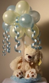 12 Inches Teddy bear holding light colored 10 balloons