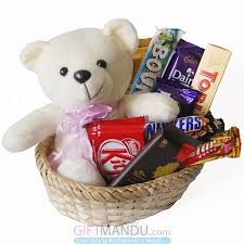 Small chocolates basket with single teddy bear