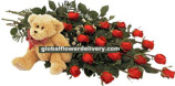 12 Red roses bouquet with teddy